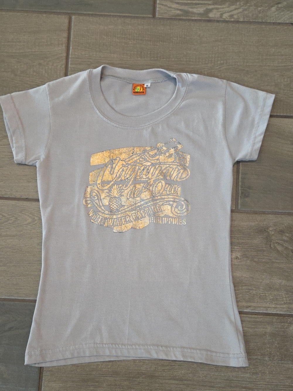Girls' Light Gray Short Sleeve Tee with Gold Graphic - Unbranded